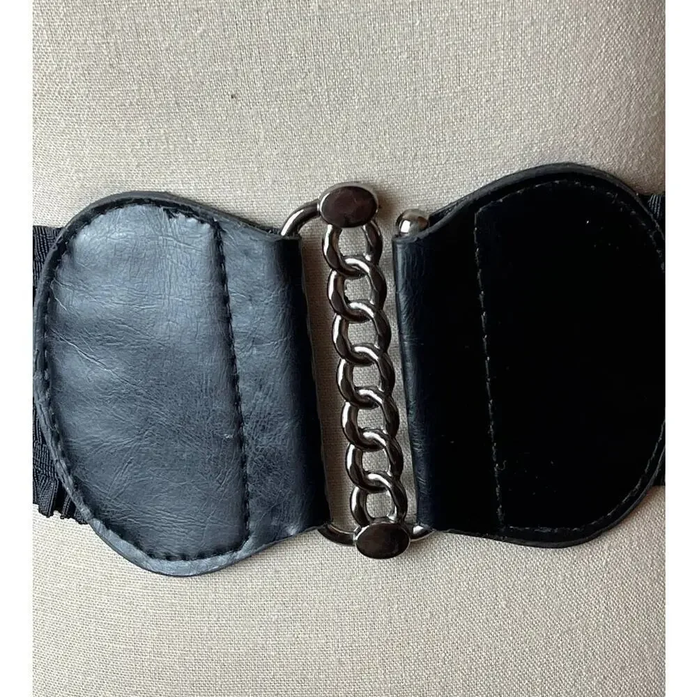 Black Wide Elastic Ruffle Women's Belt 26.5